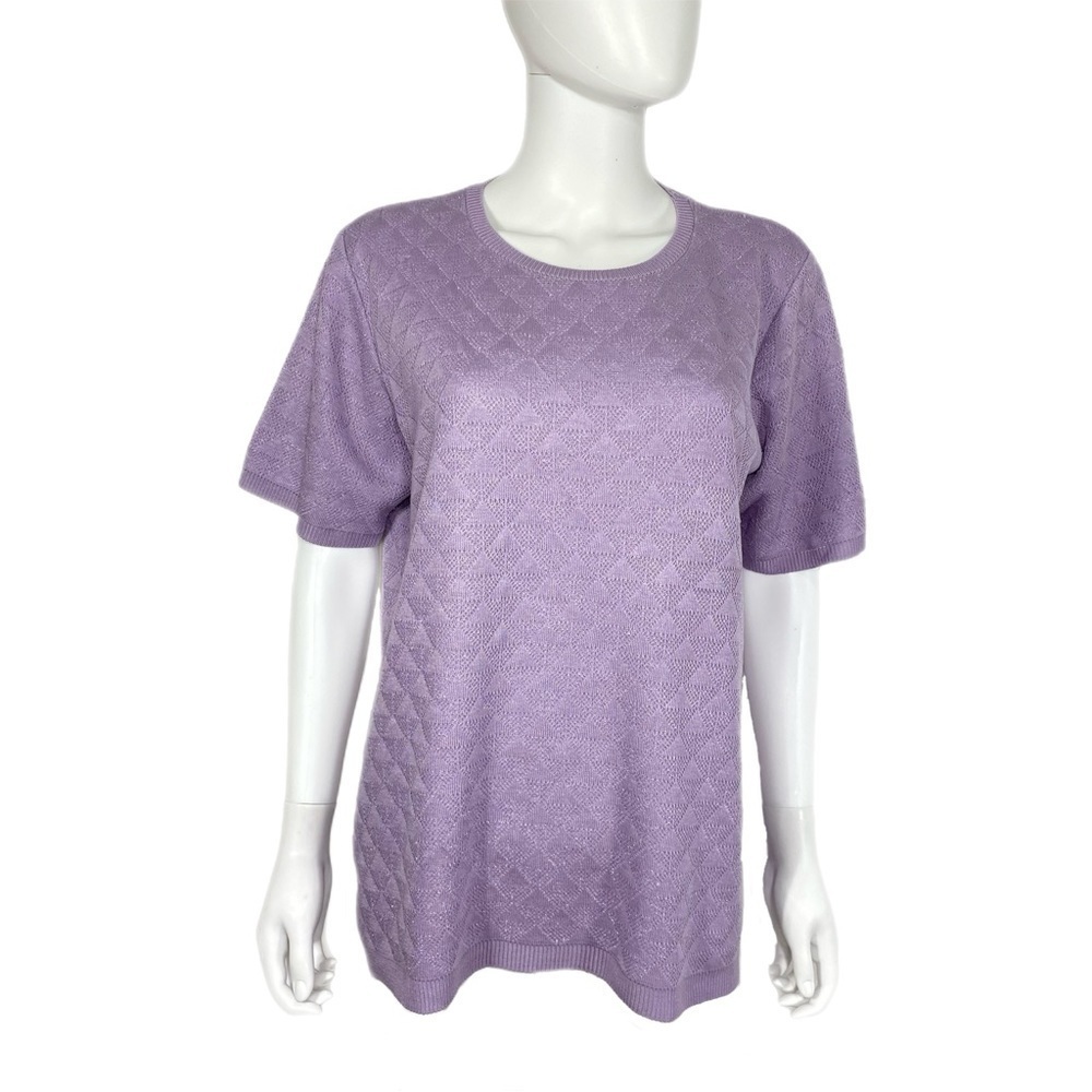 Alfred Dunner Triangle Knit Pattern Lavender Crew Neck Top